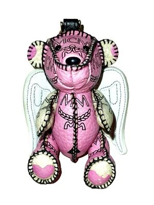 MCM Vintage Visetos Leather Cupid Teddy Bear Bag Charm Key Chain Pink Logo - Image 1 of 4