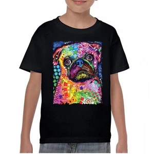 Cute Pug Puppy Youth T-shirt Dean Russo Colorful Neon Mosaic Dog Art Kids - Picture 1 of 50
