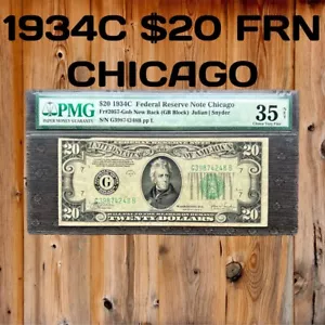 1934C $20 FEDERAL RESERVE NOTE CHICAGO PMG-35 FR#2057-Gnb NEW BACK (GB BLOCK) - Picture 1 of 2