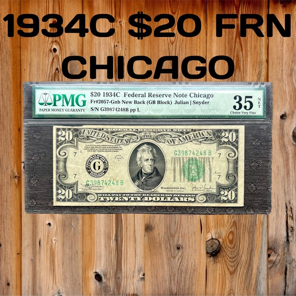 1934C $20 FEDERAL RESERVE NOTE CHICAGO PMG-35 FR#2057-Gnb NEW BACK (GB BLOCK) - Image 1 of 2