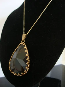 Vtg Magnificent Large Czech Smoky Quartz Cut Glass Pendant on Chain Necklace - Picture 1 of 7
