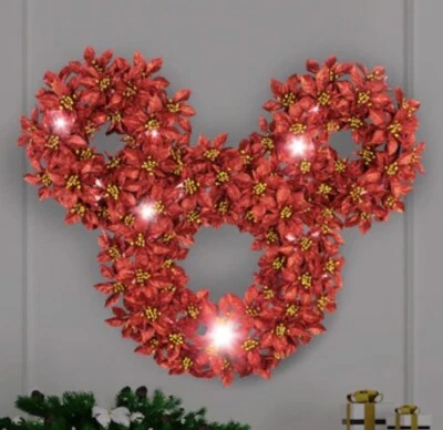 Disney Magic Holiday Mickey Poinsettia LED classic white lighted 24-inch Wreath - Image 1 of 4