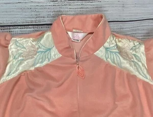 Sears Housecoat Long Robe Vtg Full Length Peach 2XL USA Pocket Collar Zipper Y2K - Foto 1 di 7