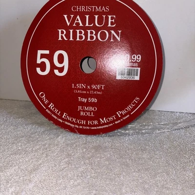 White Ribbon with Glitter Silver Stripes Wired Edge 1.5 x 50 Feet Estimated - Image 1 of 4