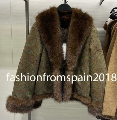 ZARA NEW WOMAN EMBROIDERED REVERSIBLE SHORT COAT DARK KHAKI XS-XL 8372/248/507 - Image 1 of 2