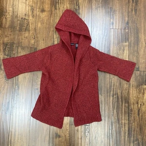 Moda International Cardigan Sweater Red Wool Blend Hooded 3/4 Sleeve Women’s L - Picture 1 of 7