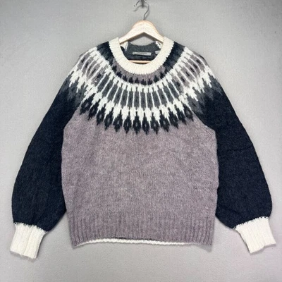 Suéter AllSaints Falka Fair Isle de gran tamaño para mujer M púrpura lana alpaca Foto 1 de 4