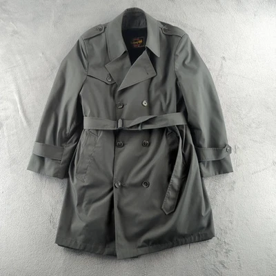 Vintage 80s Trench Coat Mens 42 Regular Gray Double Breasted Belted Made in USA - Image 1 of 4