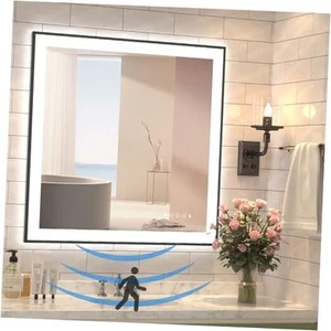 36x36 Zoll quadratischer LED-Spiegel für Badezimmer Wand, schwarzes gerahmtes Licht 36" L x 36" B - Bild 1 von 7