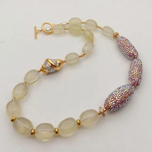 19" White Keshi Pearl Natural Lemon Quartz Luminous Cz pave Beads Necklace - Picture 1 of 8