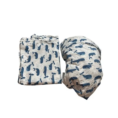 The Company Store Niños Ballenas Escuela Algodón Percal Sábana Ajustable/Plana Doble Foto 1 de 4