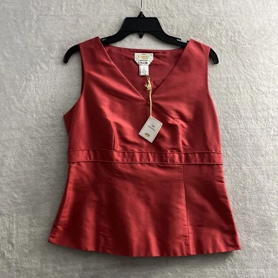 Blusa Top Talbots Mujer Rojo Coral Sólido 8 Seda Sin Mangas Cuello en V Pullover Foto 1 de 4