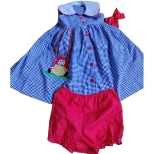 Vintage Austin & Ashley Blue Plaid Raggedy Ann Dress Diaper Cover Bow  No Size X - Picture 1 of 11