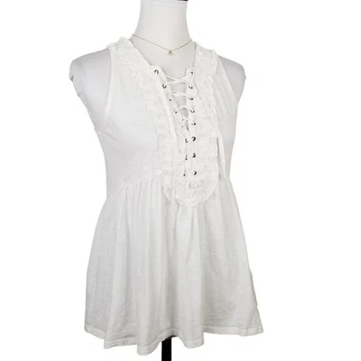 Top delantero con cordones Anthro Deletta blanco S delicado romántico cottagecore pradera Foto 1 de 4