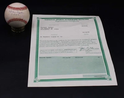 Warren Spahn Signed Rawlings ONL Baseball Autograph Inscribed CY 57 ZJ20260 - Image 1 of 4
