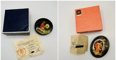 Lot Of 2 Vintage Hand Painted Artist signed Russian Lacquer Trinket Box’s Russia Foto 1 de 4