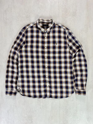 AllSaints Mens Shirt Sz XXL Blue Beige Soft Cotton Plaid Western Trucker Logo - Image 1 of 4