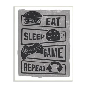 Stupell Industries Eat Sleep Game Repeat Phrases Video Gamer Icons, 10 x 15, - Picture 1 of 1