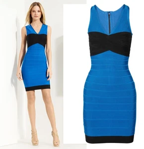VESTIDO HERVE LEGER VENDAJE HOLLIS BLOQUE DE COLOR NEGRO AZUL $1,150 talla M/Mediano - Imagen 1 de 15