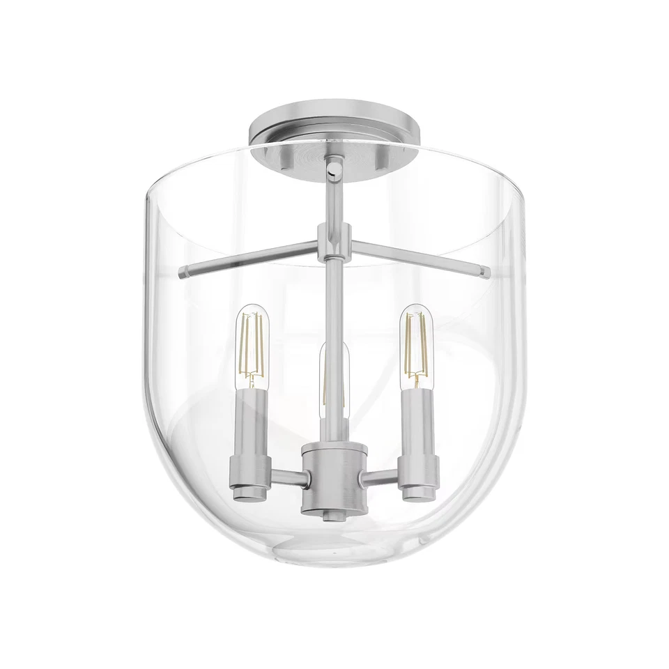 Brushed Nickel Three Light Semi Flush Mount from the Sacha Collection - Image 1 of 1