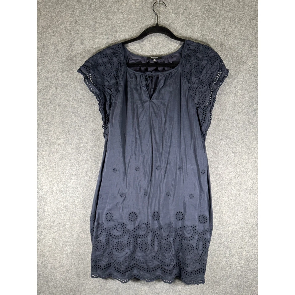 Madewell женское платье M синий отверстие коротким рукавом хлопок шелковая смесь богемное - Изображение 1 из 4