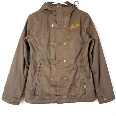 Burton Ski Snowboard Hooded Insulated Full Zip Snap Button Jacket Womens S Brown - Image 1 of 4