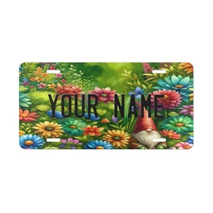 Personalized Gnome Custom Front License Plate Garden Lovers Nature Flowers - Picture 1 of 11