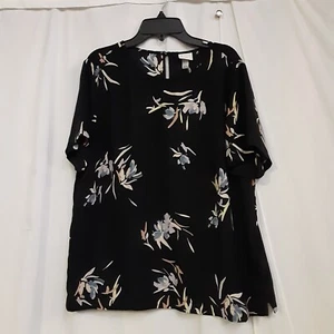 A New Day Size L Black Floral Pullover Blouse Short Sleeve NWT - Picture 1 of 4