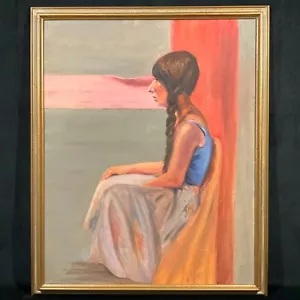 Vintage Framed Original Full Portrait Oil on Canvas Board "A Sitting Woman" - Picture 1 of 10