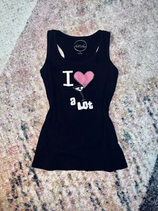 International Concepts Black Ribbed ‘Cosmo Love’ Rhinestone Tank - SZ Small - Picture 1 of 4