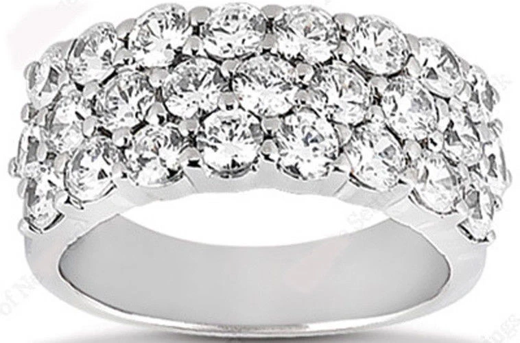 2.87 carat 3 row Round Diamond Wedding Ring 18k Gold Anniversary Band VS clarity - Image 1 of 1