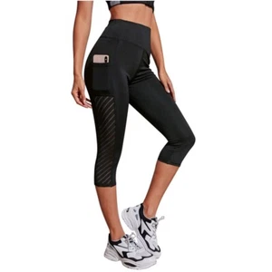Women Fitness Legging Cropped 3/4 Yoga Pants High Waists with Pockets UK 10-12 - Picture 1 of 7