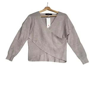 ZCSIA Wrap Sweater Womens Sz Small Gray Long Sleeve V Neck Off Shoulder Pullover - Picture 1 of 5