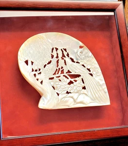 FRAMED VTG CHINESE HAND CARVED MOTHER OF PEARL SHELL FIRST HALF OF 20th CENTURY. - Picture 1 of 12