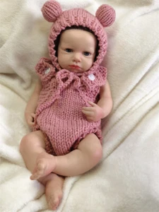 18Inch Full Body Solid Silicone Baby Doll Handmade Newborn Girl Doll Rooted Hair - Picture 1 of 18