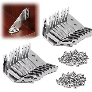 20PCS Stainless Steel Furniture Corner Connector Trapeziform Brace Brackets Wood - Picture 1 of 6