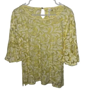 NY Collection Women’s Embroidered Sheer 3/4 Flutter Sleeve Top XL - Picture 1 of 8