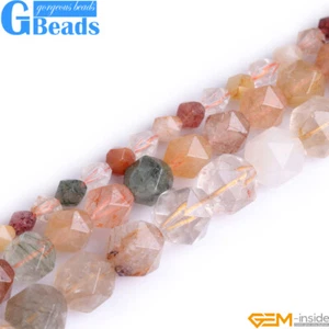 Rutilated Quartz Beads Multi Color Polygonal Faceted Crystal For Jewelry Making - Picture 1 of 28