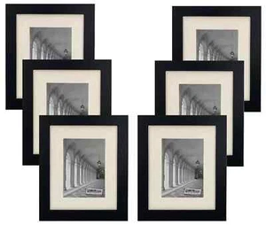 6PC Set 5x7" Tabletop/Wall Black Wood Distressed Photo Frame w/off-White 4x6 Mat - Picture 1 of 4