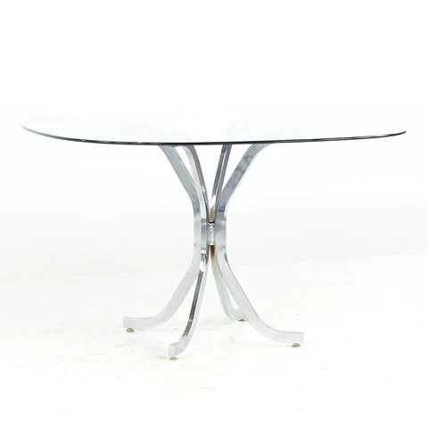 Milo Baughman Style Mid Century Glass and Chrome Dining Room Table Cover