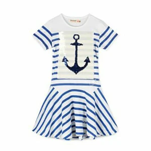 Desigual Girl Dress Banjul Mariner pailettes Anchor Striped Sailor 3/4 Years NWT - Picture 1 of 5