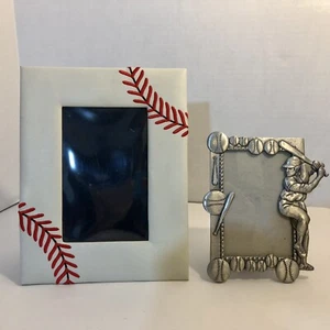 Baseball Picture Frames Set Of Two One Pewter Finish Metal One Vinyl With Lacing - Picture 1 of 4