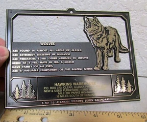 Vintage Kunststoff Alaska Kalender Rückenplatte, Wölfe, #8 von 10, Hawkins Nenana AK - Bild 1 von 3