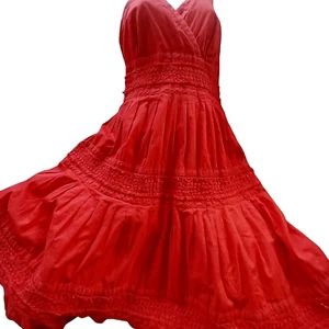 Coldwater Creek Peasant Swing Sommerkleid Gr. 10 Baumwolle rot Lg gefüttert Lagenlook Raffungen - Bild 1 von 24