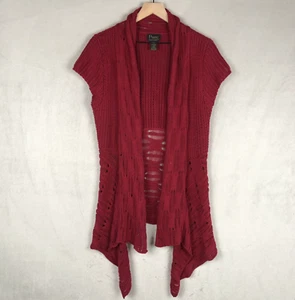 Cardigan PURE HANDKNIT 100% cotone aperto cascata taglia S/M rosso berretto maglia ampia - Foto 1 di 10