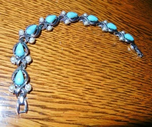 Pulsera de eslabones imitación turquesa y perla tono plata 7" - Imagen 1 de 5