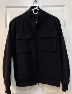 Ben Sherman Black Full Zip Bomber Coat Men Sz M Utility Pockets Military Preppy - Picture 1 of 11