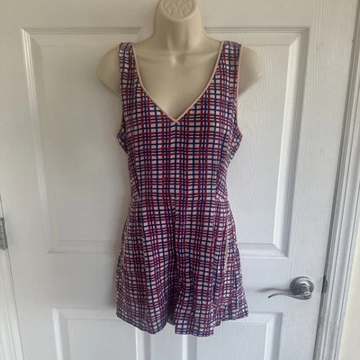 Diane Von Furstenberg Abel Check Cerise Romper Sz Silk Red White Blue Size 8 - Image 1 of 4