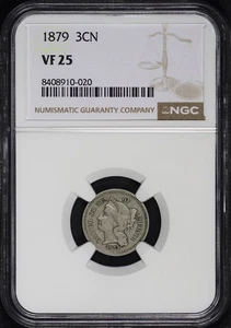 1879 Three Cent Nickel, Better Date-Low Mintage Only 38k Minted, NGC VF25 - Picture 1 of 2