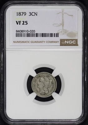 1879 Three Cent Nickel, Better Date-Low Mintage Only 38k Minted, NGC VF25 - Image 1 of 2